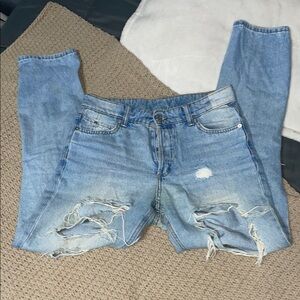 Distressed Light Blue Women's Boyfriend Style Ripped Jeans